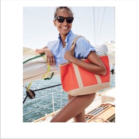 J. Crew Handbags - J. Crew large orange canvas tote bag